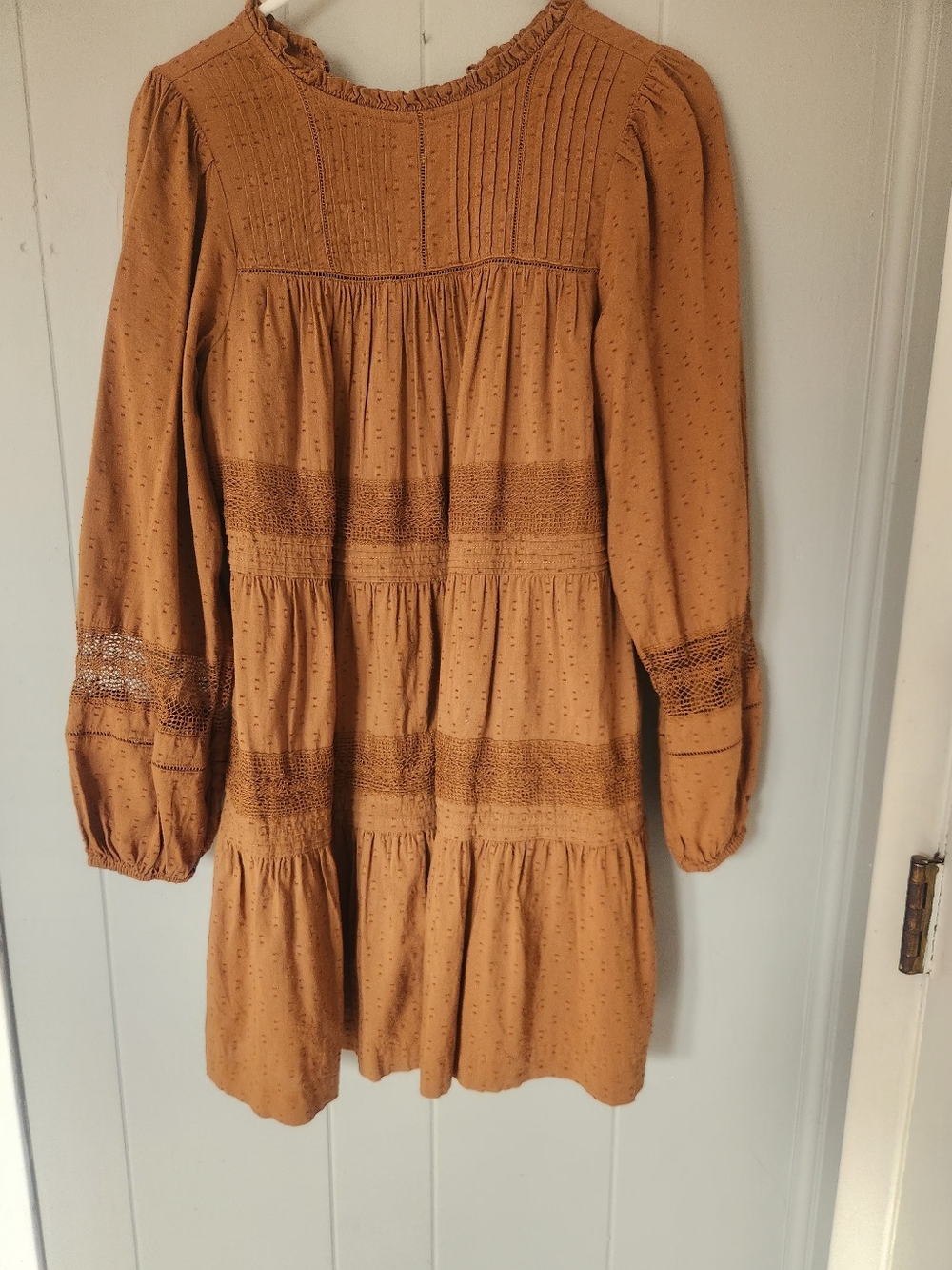 Rust Brown Tiered Long Sleeve Boho Dress